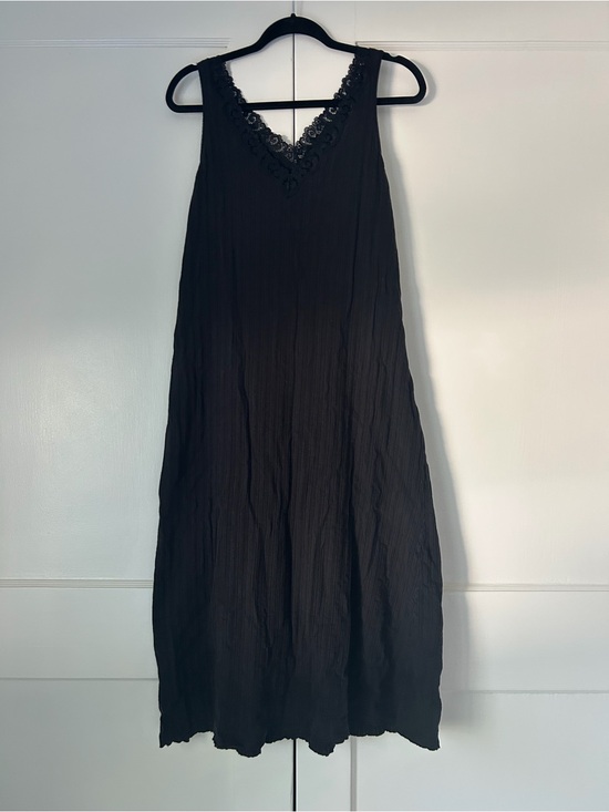 Donna Karan Other - DKNY Sleepwear Lace-Trim Black Crinkle Slip Dress Sleeveless Maxi Midi